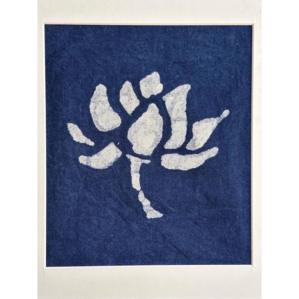 Lotus Textile Wall Art | Handmade Indigo Batik Art | Botanical Zen Home Decor |T